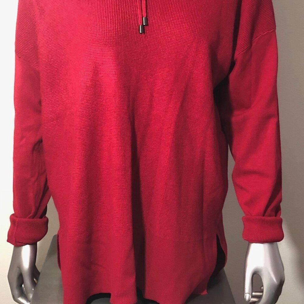 Jones New York Signature Sweater Womens Medium Red Cowl Neck Drawstring Holidays - Picture 3 of 10